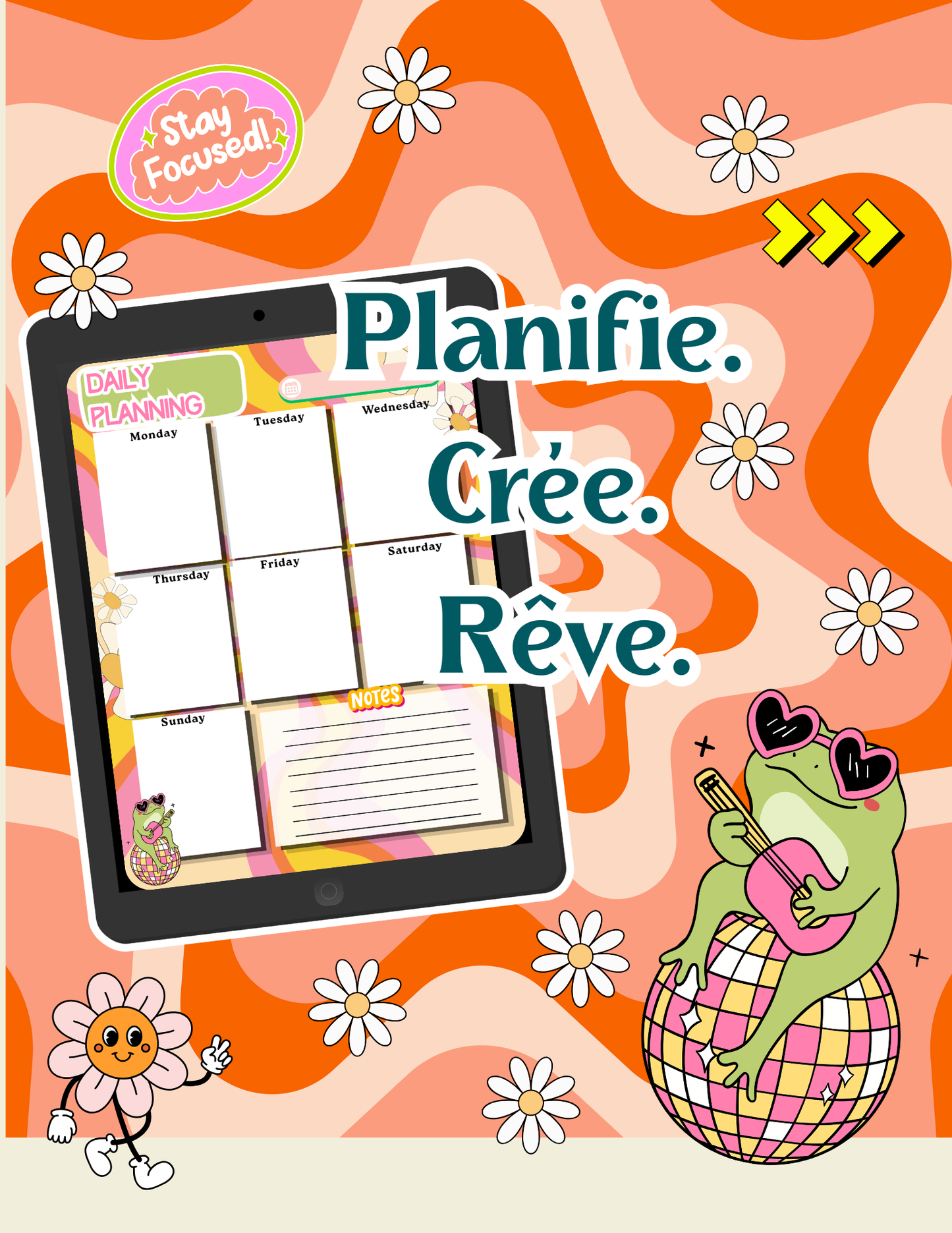 ✨ Planning Journalier Rétro Funky – Planner Digital ✨